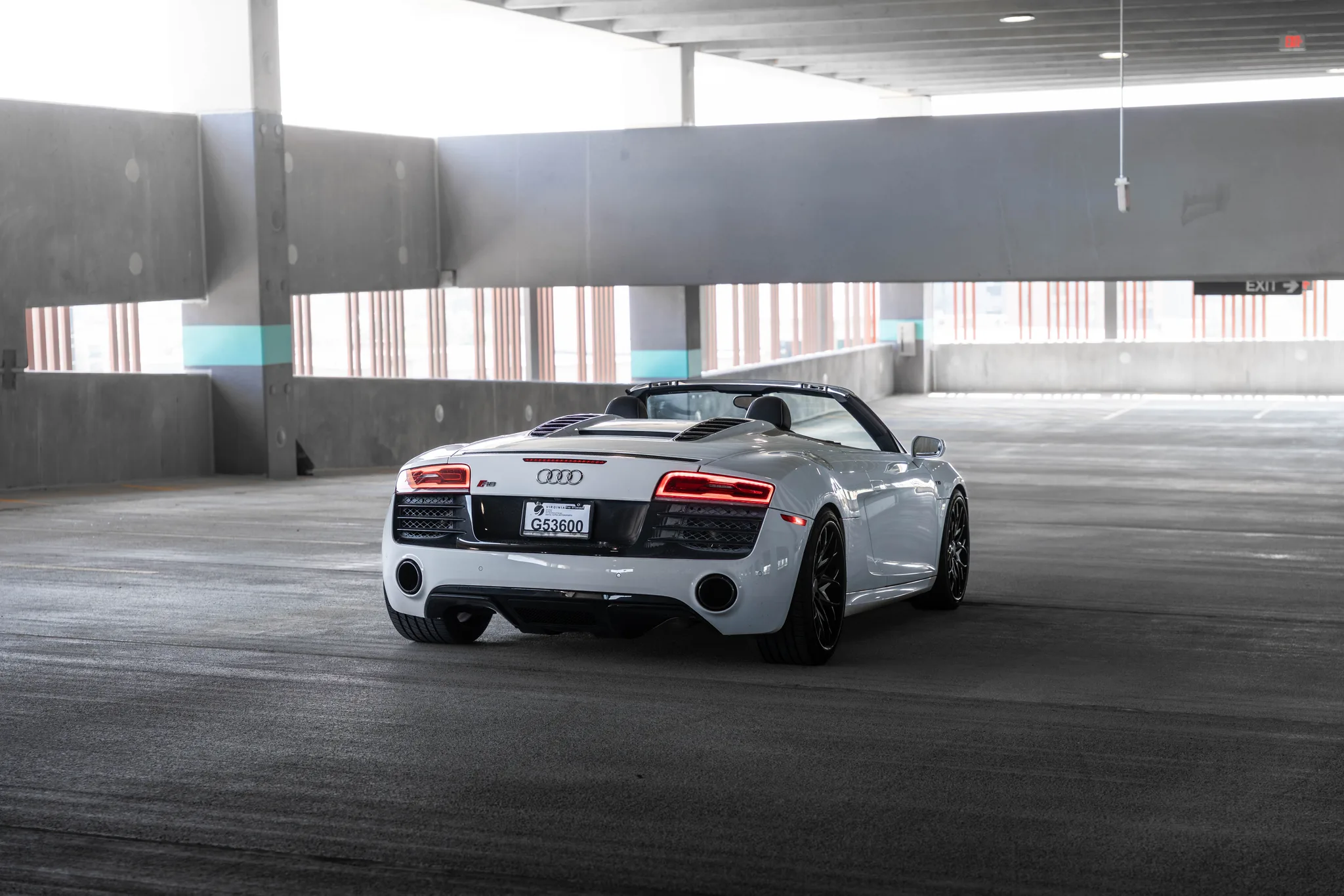 Audi R8 V10 Plus Spyder side profile — convertible supercar rental with Quattro AWD