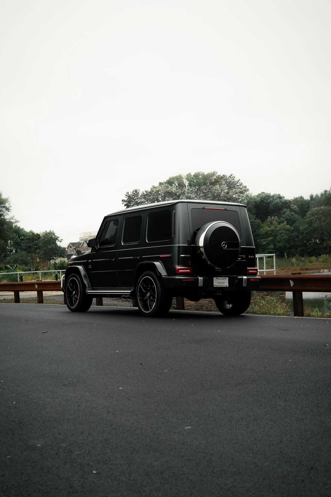 Mercedes G63 AMG three-quarter angle — matte black G-Wagon rental