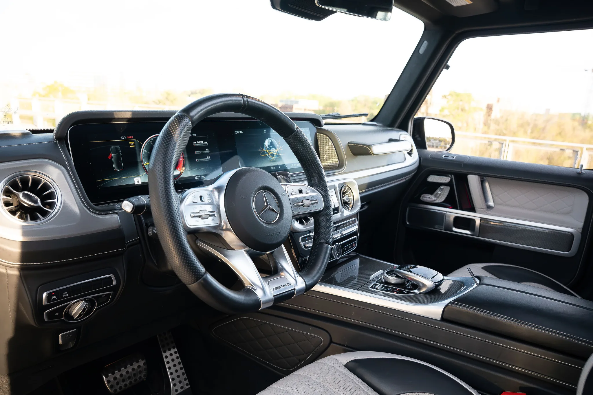 Brabus G63 AMG white leather interior — luxury cabin detail